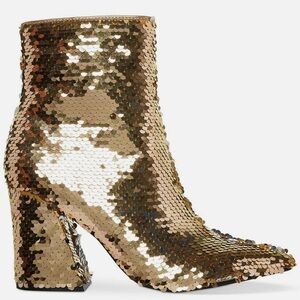Madden Girl Cody- S, Gold Sequin Womens Boots, Size 7.5